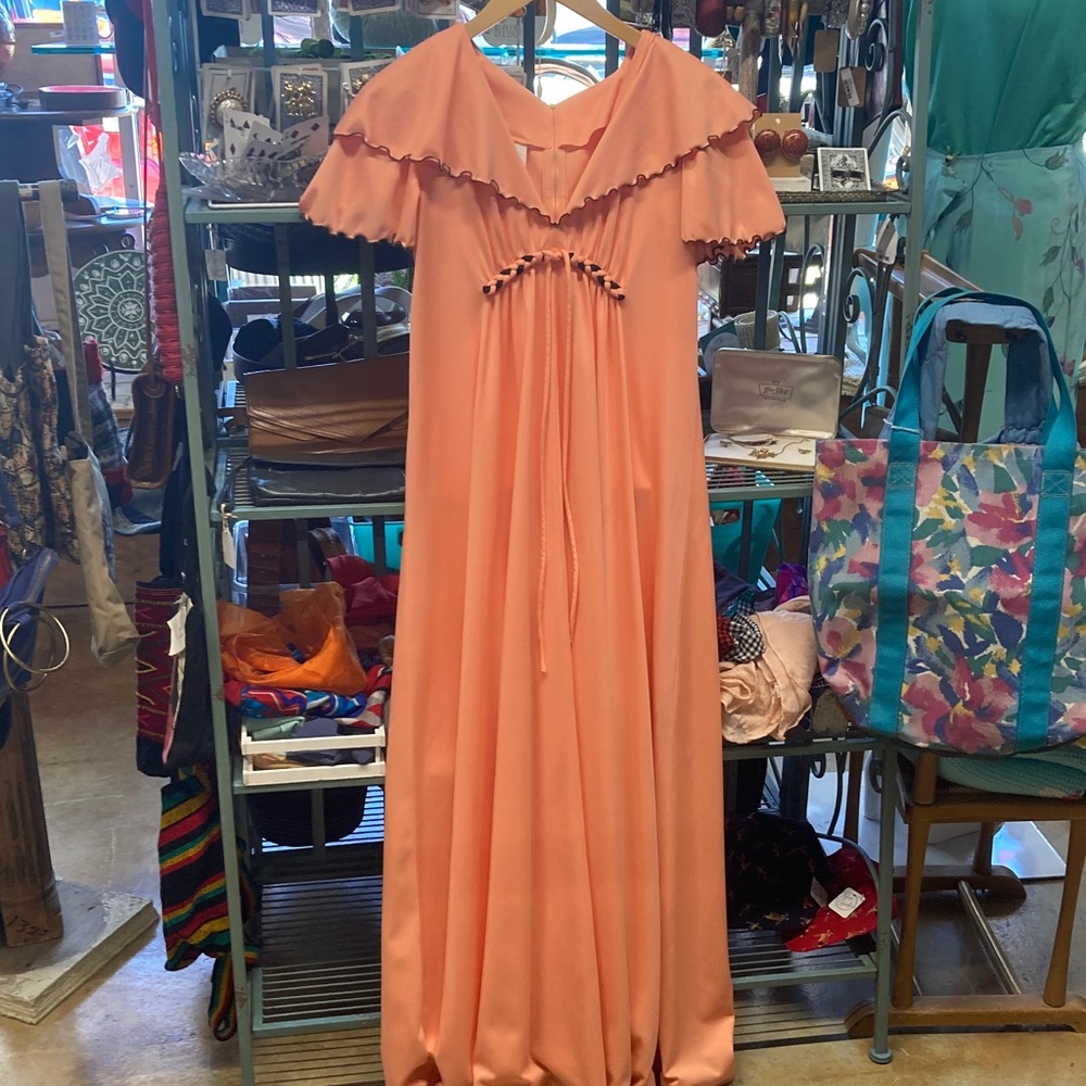 JCPenney Peach Maxi Dress with Ruffle Sleeves
